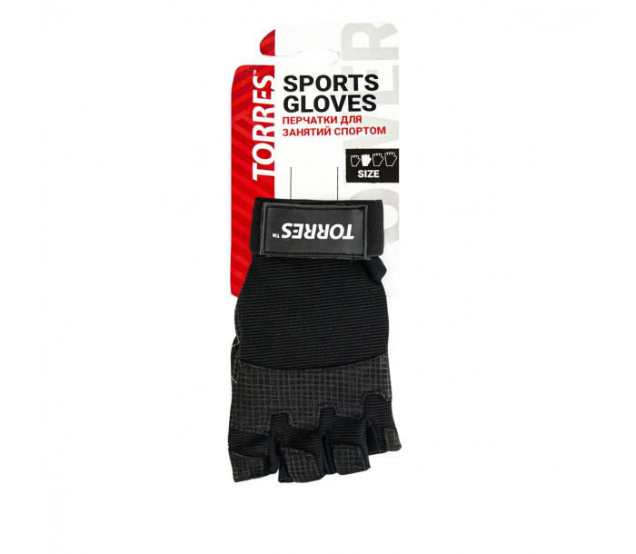 Перчатки для занятий спортом "TORRES", р.M, нейлон, натуральная кожа, подбивка 6мм, напульсник, черный-фото 2 hover image