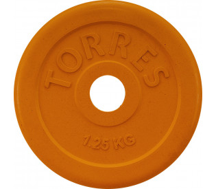 Диск обрезиненный TORRES 1,25 кг, d-26мм, металл в резиновой оболочке, оранжевый