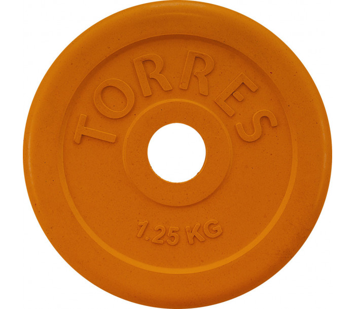 Диск обрезиненный TORRES 1,25 кг, d-26мм, металл в резиновой оболочке, оранжевый