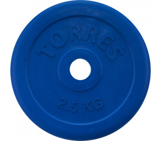 Диск обрезиненный TORRES 2,5 кг, d-26мм, металл в резиновой оболочке, синий