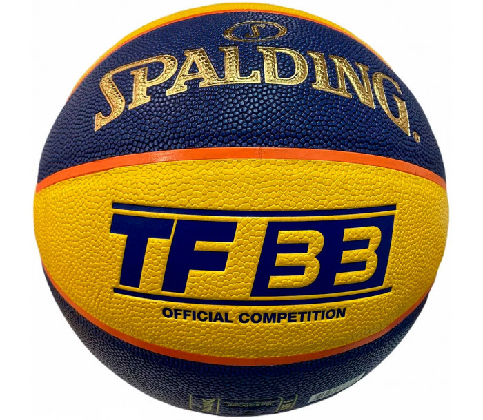 Мяч баскетбольный "SPALDING TF-33 Official Game Ball" р.6, FIBA Approved, ПУ-композит, жёлто-синий-фото 2 hover image