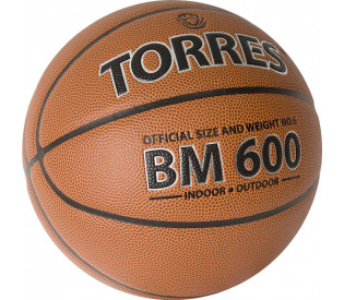 Мяч баскетбольный "TORRES BM600", р.6, ПУ, нейлоновый корд, бутиловая камера, тёмно-коричневый-черный