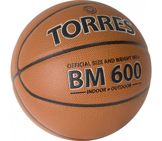 Мяч баскетбольный "TORRES BM600", р.6, ПУ, нейлоновый корд, бутиловая камера, тёмно-коричневый-черный Коричневый image