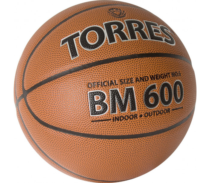 Мяч баскетбольный "TORRES BM600", р.6, ПУ, нейлоновый корд, бутиловая камера, тёмно-коричневый-черный