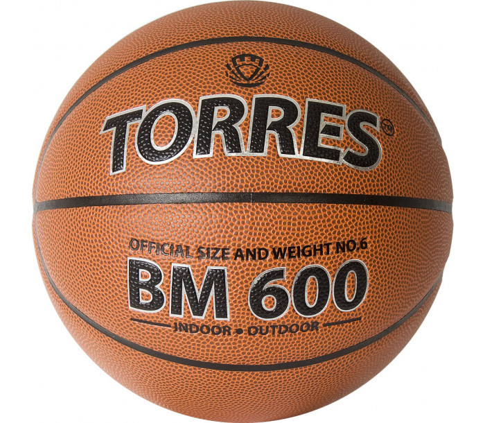 Мяч баскетбольный "TORRES BM600", р.6, ПУ, нейлоновый корд, бутиловая камера, тёмно-коричневый-черный-фото 2 hover image