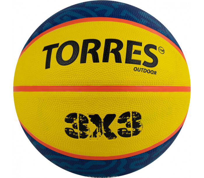 Мяч баскетбольный "TORRES 3х3 Outdoor", р. 6, 8 панелей, резина, бутиловая камера, нейлоновый корд, жёлто-синий