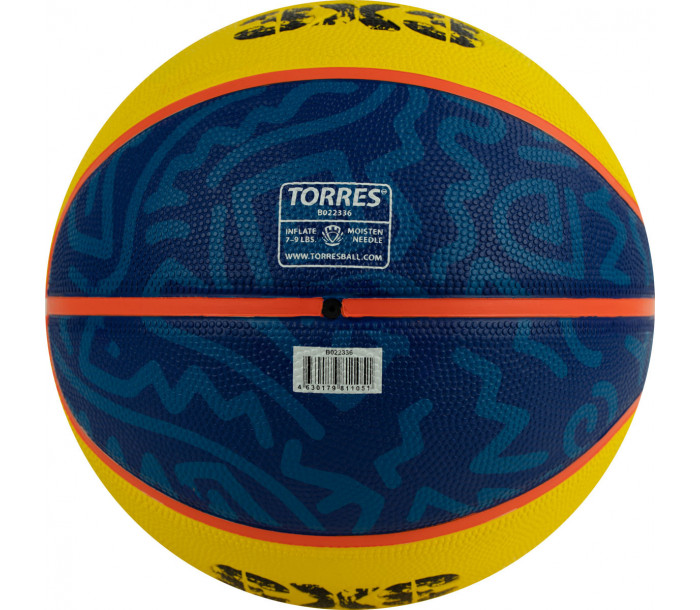 Мяч баскетбольный "TORRES 3х3 Outdoor", р. 6, 8 панелей, резина, бутиловая камера, нейлоновый корд, жёлто-синий-фото 2 hover image