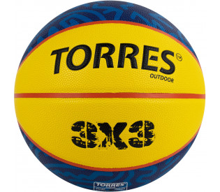 Мяч баскетбольный "TORRES 3х3 Outdoor", р. 6, 8 панелей, ПУ, бутиловая камера, нейловый корд, жёлто-синий