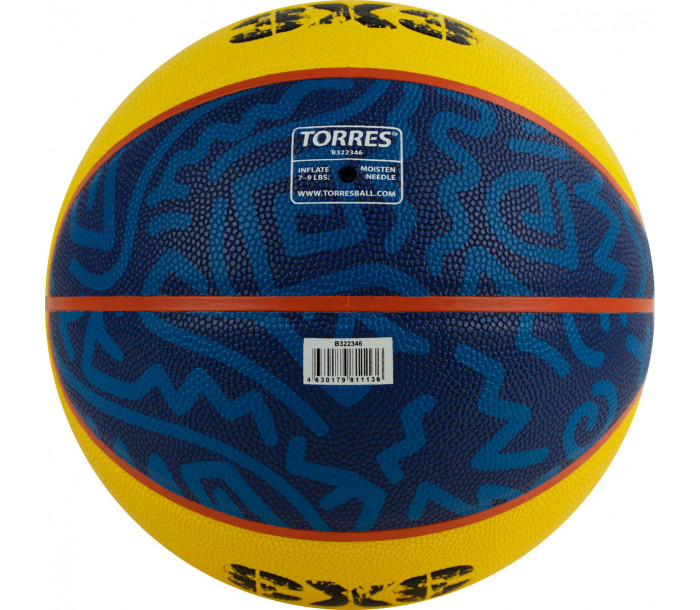 Мяч баскетбольный "TORRES 3х3 Outdoor", р. 6, 8 панелей, ПУ, бутиловая камера, нейловый корд, жёлто-синий-фото 2 hover image