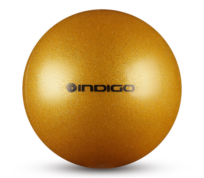 Мяч для художественной гимнастики INDIGO, IN118-GOLD, диаметр 19 см, ПВХ, золотой металлик с блестками