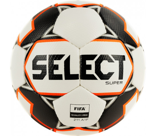 Мяч футбольный "SELECT Super", р.5, FIFA PRO, ПУ микрофибра, ручная сшивка, бело-чёрно-оранжевый Белый image