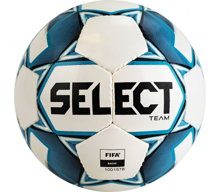 Мяч футбольный "SELECT Team Basic", р.5, FIFA Basic, 32 пан, глянцевый ПУ, ручная сшивка, бело-синий
