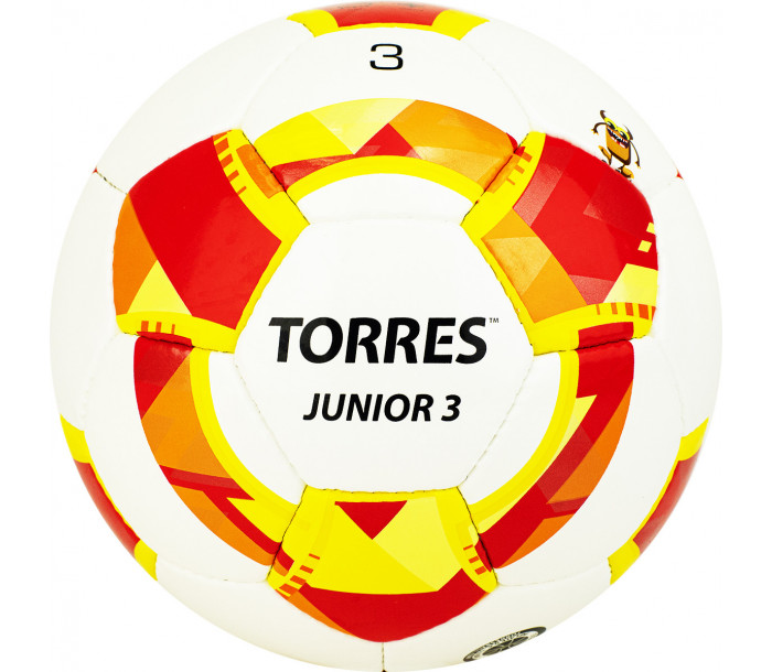 Мяч футбольный "TORRES Junior-3",р.3, вес 270-290 г, глянцевый ПУ, 3 слоя, 32 панели, ручная сшивка, бело-красно-жёлтый