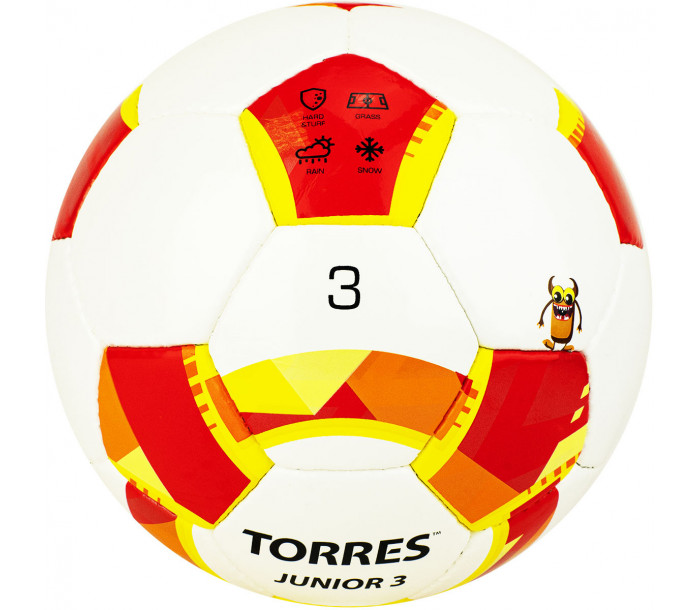 Мяч футбольный "TORRES Junior-3",р.3, вес 270-290 г, глянцевый ПУ, 3 слоя, 32 панели, ручная сшивка, бело-красно-жёлтый-фото 2 hover image