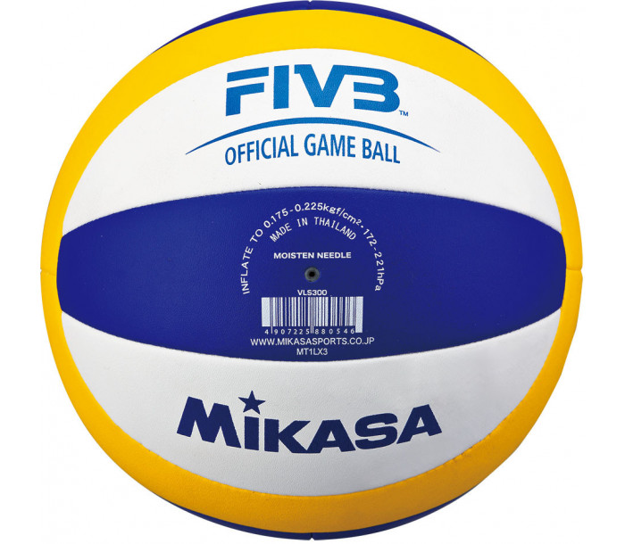 Мяч волейбольный пляжный "MIKASA VLS300", р.5, FIVB Approved, микрофибра, бело-сине-жёлтый-фото 2 hover image