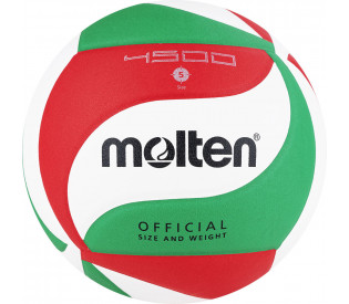 Мяч волейбольный "MOLTEN V5M4500DE" р. 5, 18 панелей, синтетическая кожа ПУ, клееный, бело-красно-зелёный