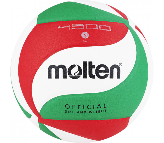 Мяч волейбольный "MOLTEN V5M4500DE" р. 5, 18 панелей, синтетическая кожа ПУ, клееный, бело-красно-зелёный Белый image