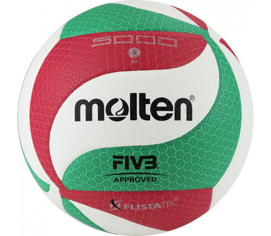 Мяч волейбольный "MOLTEN V5M5000" р. 5, бело-красно-зелёный image
